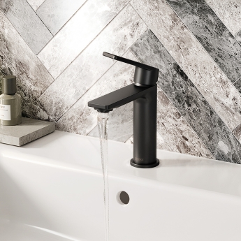 Bristan Frammento Eco Start Basin Mixer Tap with Clicker Waste - Black | Product Image