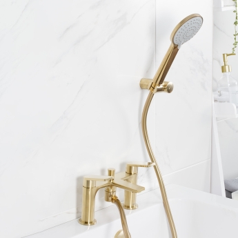 Bristan Frammento Bath Shower Mixer Tap Pillar Mounted - Brushed Brass | Product Image