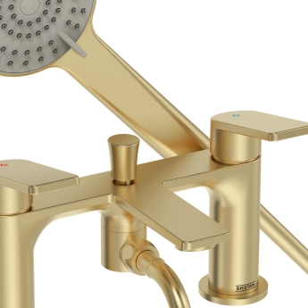 Bristan Frammento Bath Shower Mixer Tap Pillar Mounted - Brushed Brass | Product Image