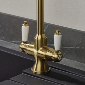 Bristan Renaissance EasyFit Mono Kitchen Sink Mixer Tap Dual Handle - Brushed Brass