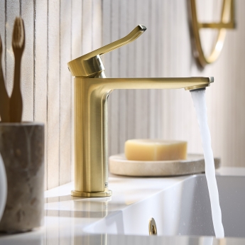 Bristan Saffron Eco Start Basin Mixer Tap with Clicker Waste - Brushed Brass | Product Image