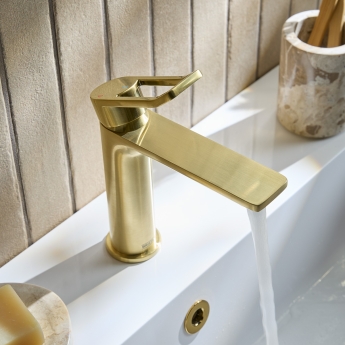 Bristan Saffron Eco Start Basin Mixer Tap with Clicker Waste - Brushed Brass | Product Image
