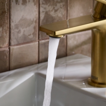 Bristan Saffron Eco Start Small Basin Mixer Tap with Clicker Waste - Brushed Brass | Product Image