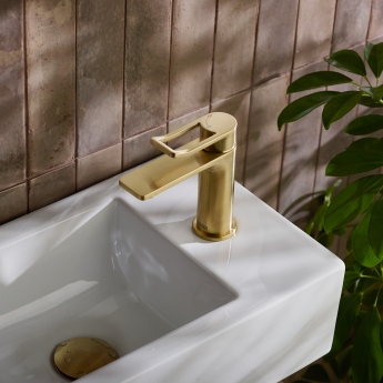 Bristan Saffron Eco Start Small Basin Mixer Tap with Clicker Waste - Brushed Brass | Product Image