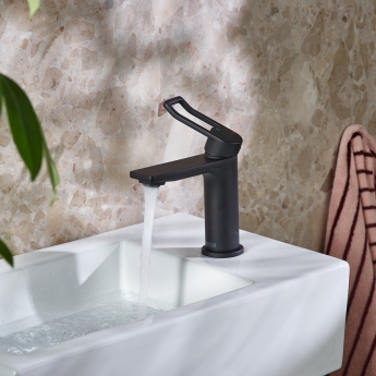 Bristan Saffron Eco Start Small Basin Mixer Tap with Clicker Waste - Black | Product Image