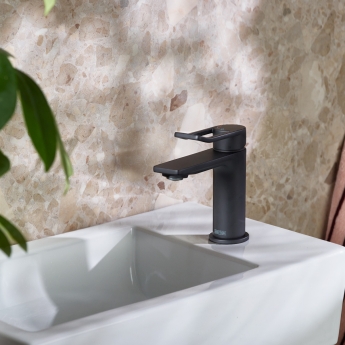 Bristan Saffron Eco Start Small Basin Mixer Tap with Clicker Waste - Black | Product Image