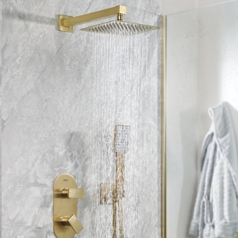 Bristan Tangram Dual Concealed Mixer Shower with Fixed Head and Handset - Brushed Brass | Product Image