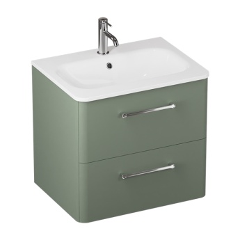 Britton Camberwell Earthy Green 600mm 2-Drawer Wall Hung Vanity Unit (inc 1TH White Cast Marble Basin) | Product Image
