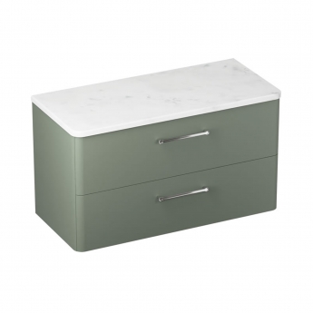 Britton Camberwell Wall Hung 2-Drawer Vanity Unit with Carrara Marble Worktop 1000mm Wide - Earthy Green