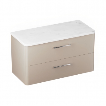 Britton Camberwell Wall Hung 2-Drawer Vanity Unit with Carrara Marble Worktop 1000mm Wide - Warm Beige