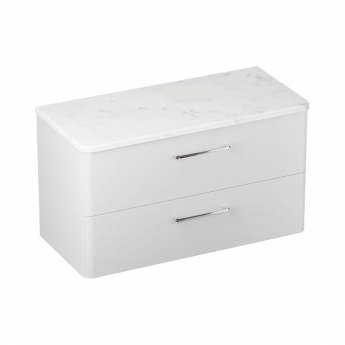 Britton Camberwell Wall Hung 2-Drawer Vanity Unit with Carrara Marble Worktop 1000mm Wide - Frosted White