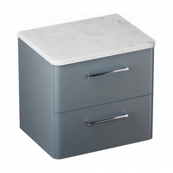 Britton Camberwell Wall Hung 2-Drawer Vanity Unit with Carrara Marble Worktop 600mm Wide - Dusty Blue