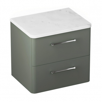 Britton Camberwell Wall Hung 2-Drawer Vanity Unit with Carrara Marble Worktop 600mm Wide - Earthy Green