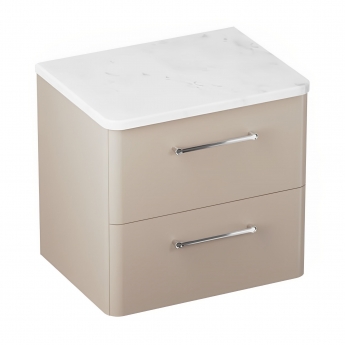 Britton Camberwell Wall Hung 2-Drawer Vanity Unit with Carrara Marble Worktop 600mm Wide - Warm Beige
