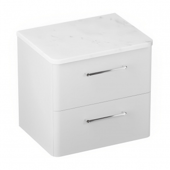 Britton Camberwell Wall Hung 2-Drawer Vanity Unit with Carrara Marble Worktop 600mm Wide - Frosted White