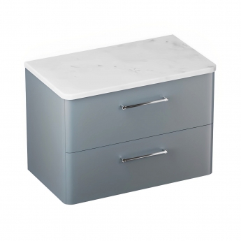 Britton Camberwell Wall Hung 2-Drawer Vanity Unit with Carrara Marble Worktop 800mm Wide - Dusty Blue