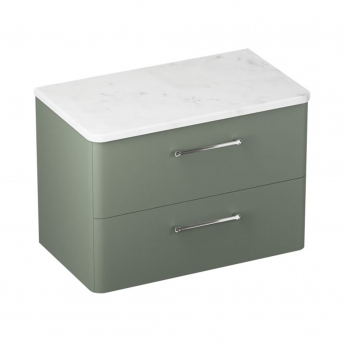 Britton Camberwell Wall Hung 2-Drawer Vanity Unit with Carrara Marble Worktop 800mm Wide - Earthy Green