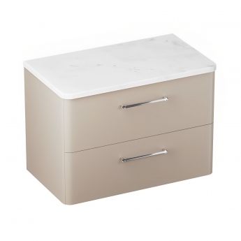 Britton Camberwell Wall Hung 2-Drawer Vanity Unit with Carrara Marble Worktop 800mm Wide - Warm Beige