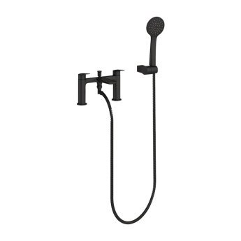Britton Greenwich Matt Black 2 Tap Hole Bath Shower Mixer Tap with Handset | Product Image