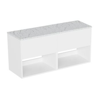 Britton Hackney 1200mm Twin Wall Hung Countertop Vanity Unit with Marble Effect Worktop | Product Image