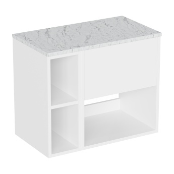 Britton Hackney 700mm Wall Hung Countertop Vanity Unit and Shelf Unit with Marble Effect Worktop | Product Image