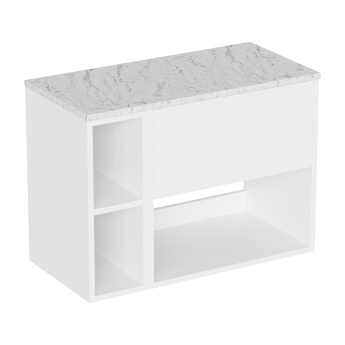 Britton Hackney 800mm Wall Hung Countertop Vanity Unit and Shelf Unit with Marble Effect Worktop | Product Image