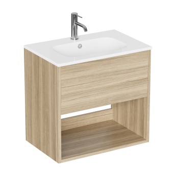 Britton Hackney Cherry Wood 600mm 1-Drawer Wall Hung Vanity Unit (inc 1TH White Ceramic Basin) | Product Image