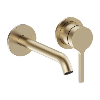 Britton Hoxton 2.0 Brushed Brass Wall Mounted 2-Hole Basin Mixer Tap | Product Image
