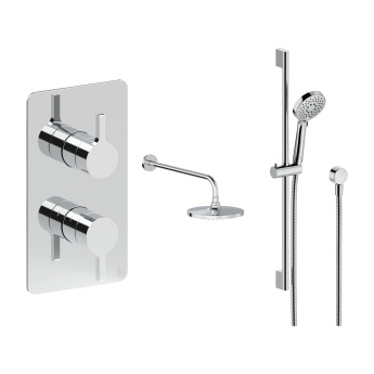 Britton Hoxton 2.0 Chrome Dual Outlet Concealed Thermostatic Shower Set with Fixed Head and Slide Rail Kit | Product Image