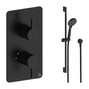 Britton Hoxton 2.0 Matt Black Single Outlet Concealed Thermostatic Shower Set with Slide Rail Kit | Product Image