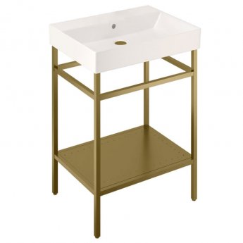 Britton Shoreditch Frame 600mm Wide Basin with Brushed Brass Washstand - 0TH