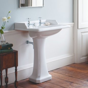 Burlington Classic Invisible Overflow Basin with Full Pedestal 650mm Wide 2 Tap Hole