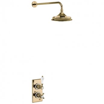 Burlington Trent Dual Concealed Mixer Shower with White Ceramic Lever and 9 Inch Fixed Head - Gold