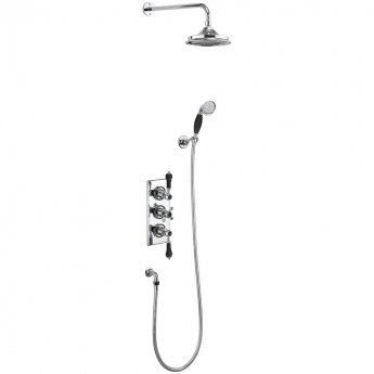 Burlington Trent Thermostatic Triple Concealed Mixer Shower with Shower Kit and 6 Inch Fixed Head - Black/Chrome