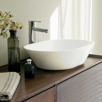 Clearwater Sontuoso Clear Stone Sit-On Countertop Basin 550mm Wide - 0 Tap Hole