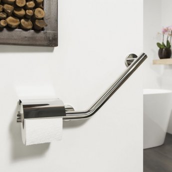 Coram Boston Safety Bar with Toilet Roll Holder 135 Degree Right- Stainless Steel Brushed