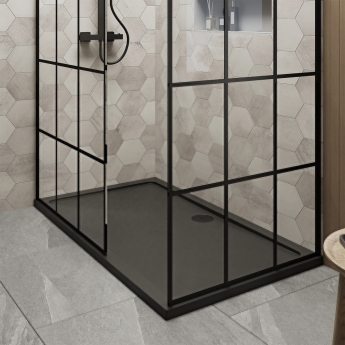 Delphi Accents Grid Matt Black 8mm Wet Room Walk-In Shower Enclosure (inc Slate Grey Tray) | Product Image
