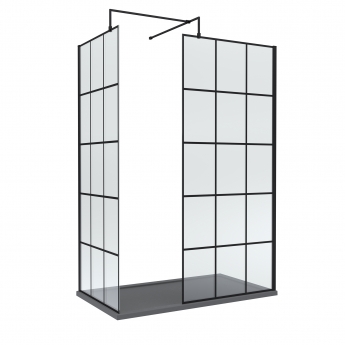 Delphi Accents Grid Matt Black 8mm Wet Room Walk-In Shower Enclosure (inc Slate Grey Tray) | Product Image
