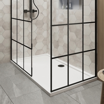 Delphi Accents Grid Matt Black 8mm Wet Room Walk-In Shower Enclosure (inc White Tray) | Product Image