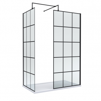 Delphi Accents Grid Matt Black 8mm Wet Room Walk-In Shower Enclosure (inc White Tray) | Product Image