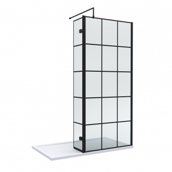 Delphi Accents Grid Matt Black 8mm Wet Room Shower Screen & Hinged Return (inc White Tray) | Product Image