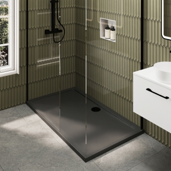 Delphi Accents Matt Black 8mm Wet Room Walk-In Shower Enclosure (inc Slate Grey Tray)