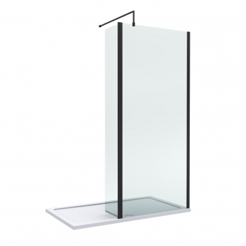 Delphi Accents Matt Black 8mm Wet Room Shower Screen & Hinged Return (inc White Tray)