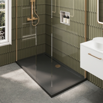 Delphi Accents Brushed Brass 8mm Wet Room Walk-In Shower Enclosure (inc Slate Grey Tray)