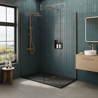Delphi Accents Brushed Brass 8mm Wet Room Walk-In Shower Enclosure (inc Slate Grey Tray)