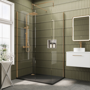 Delphi Accents Brushed Brass Walk-In Shower Enclosure 1200mm x 800mm (inc Slate Grey Tray) | Product Image