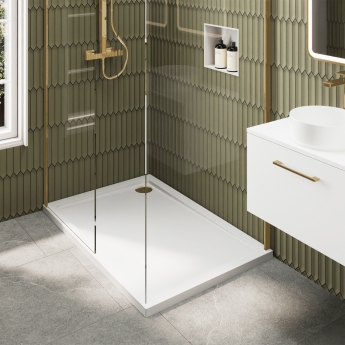 Delphi Accents Brushed Brass Walk-In Shower Enclosure 1200mm x 700mm (inc White Tray) | Product Image