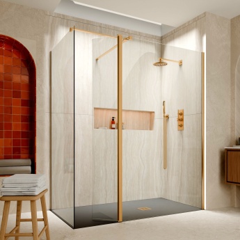Delphi Accents Brushed Brass Walk-In Shower Enclosure with Return Panel | Product Image