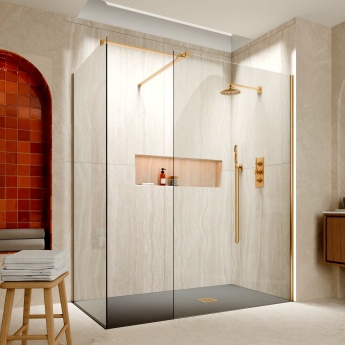Delphi Accents Brushed Brass Walk-In Shower Enclosure | Product Image