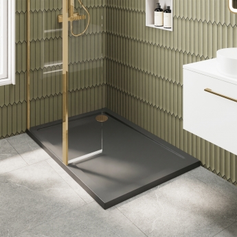 Delphi Accents Brushed Brass Wet Room Screen with Hinged Return 1200mm x 900mm (inc Slate Grey Tray) | Product Image